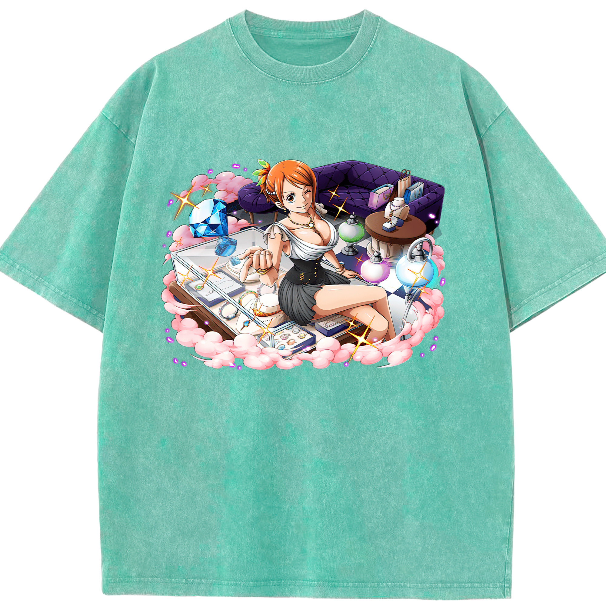 ワンピース ナミ ONE PIECE Nami 綿100% ヴィンテージ風 半袖Tシャツ（フロントプリント）